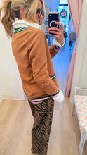 Camel Striped Trim Cardigan