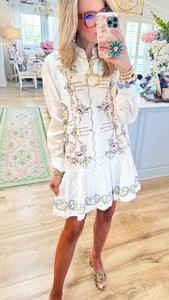 Uncle Frank White Embroidered Ruffle Hem Midi Dress – Charlotte Heart  Boutique