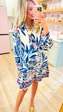 Blue Multi Floral Print Mini Dress