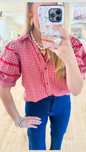 Red Gingham Puff Sleeve Top