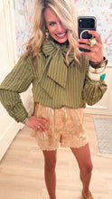 Olive Stripe Button Down Top