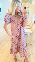 Burgandy Gingham and Polka Dot Maxi Dress