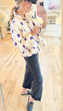 Cream and Purple Polka Dot Ruffle Hem Blouse