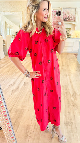 Queen of Sparkle Poinsettia Midi Dress