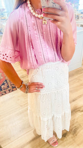 Off White Ruffle Eyelet Maxi Skirt