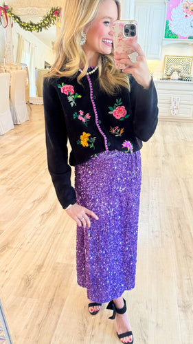 Black Floral Embroidered Cardigan