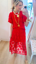 Tomato Red Scallop Lace Skirt Set
