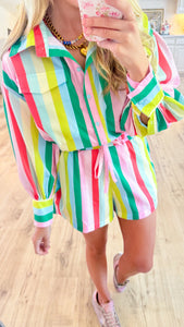 Pink Coral Mix Stripe Romper