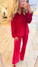 Red Velvet Button Up Pant Set