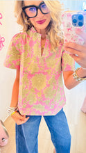 Green and Pink Garden District Top