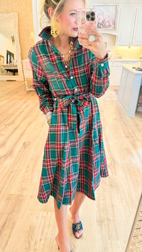 Hunter Green Multi Plaid Midi Dress