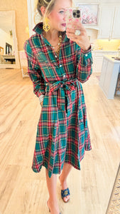 Hunter Green Multi Plaid Midi Dress