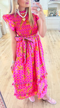 Hot Pink and Orange Cheetah Smocked Midi Dress