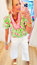 Green and Pink Floral Puff Sleeve Top