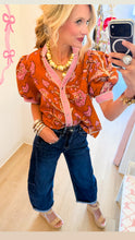 Rust Floral Print Puff Sleeve Top