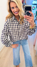 Navy Plaid Ruffle Detail Top