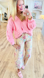 Pink Braided Bow Caridgan