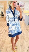 Blue Toile 3/4 Sleeve Dress