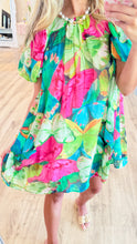 Green Mix Tropical Print Mini Dress
