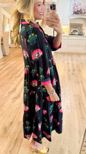 Black Floral Mix Tiered Midi Dress