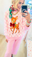 Queen of Sparkles Pink and White Checkered Reindeer Sweater