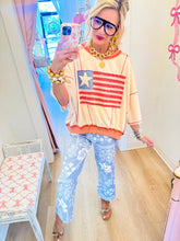 Deal of The Day Oatmeal American Flag Patchwork Oversized Top