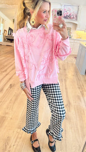 Pink Lace Bow Trim Sweatshirt