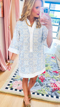 Light Blue Eyelet Lace Detail Shift Dress