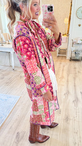 Multi Patch Work Long Kimono Coat