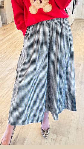 Black and White Gingham Wide Leg Pants