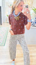 Brown and Blue Polka Dot Puff Sleeve Cardigan
