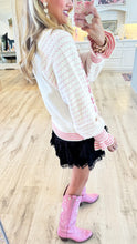 Ivory and Pink Ruffle Sleeve Cardigan