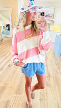 Pink and Cream Stripe Oversized Sweatshirt