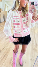 Ivory and Pink Ruffle Sleeve Cardigan