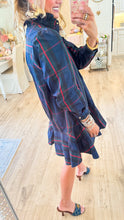 Navy Green Multi Plaid Ruffle Collar Mini Dress