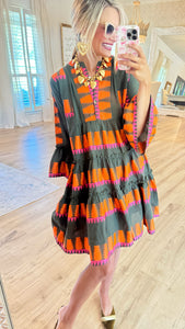 Ivy Jane Dark Olive Jacquard Tiered Dress