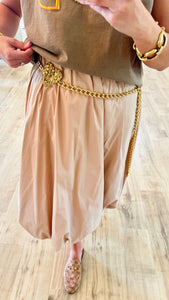 Taupe High Waisted Bubble Midi Skirt