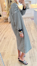 Black and Ivory Striped Knit Oversized Long Dress