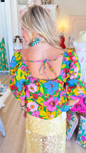 Green Multi Floral Gathered Sleeve Top