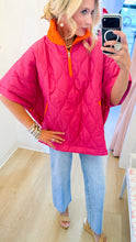 Pink and Orange Quilted Puffer Poncho