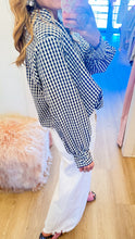 Navy Gingham Long Sleeve Button Up Top