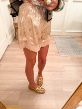 Champagne Lace Trim Satin Shorts