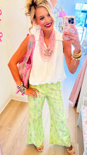 Lime Green Mix Floral Flare Pants