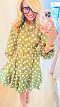 Olive Polka Dot Long Puff Sleeve Mini Dress