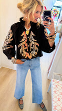 Black Plaid Applique 3/4 Sleeve Top