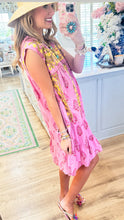 Sister Mary Pink and Yellow Floral Embroidered Midi Dress