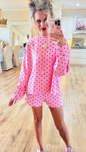 Pink and Black Polka Dot Pullover Short Set