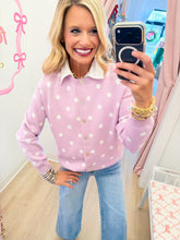 Lavender and White Polka Dot Cardigan