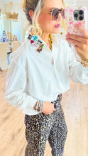 White Multi Color Button Long Sleeve Top