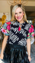 THML Black Embroidered Print Puff Sleeve Top